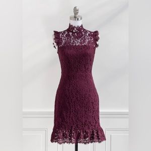 NWOT Burgundy Lace High Neck Mini Dress